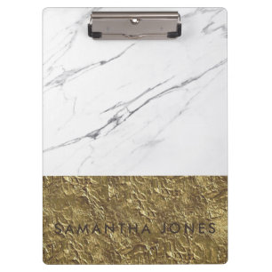 White Carrara Marble Matt Gold Classic Modern Clipboard