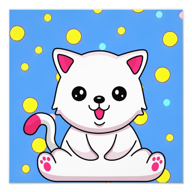 White Cartoon Cat Photo Print (Front)