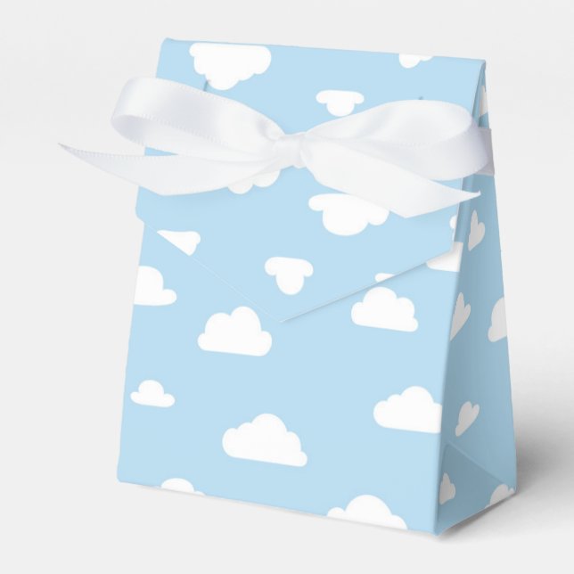 White Cartoon Clouds on Blue Background Pattern Favour Box (Front Side)