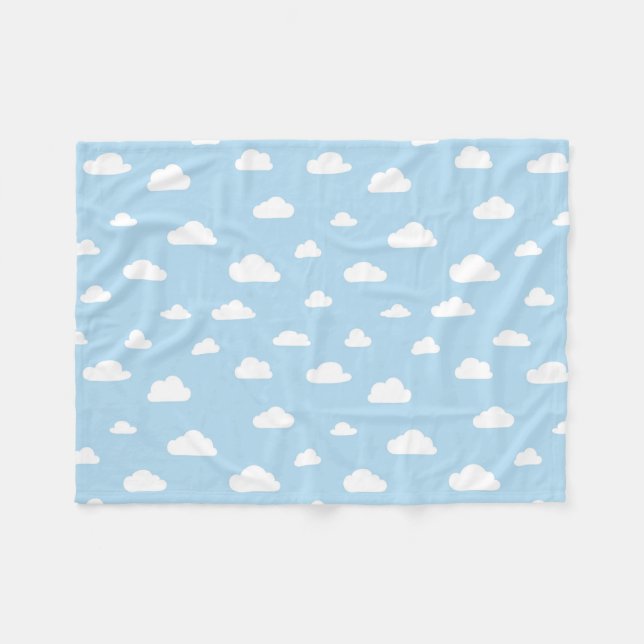 White Cartoon Clouds on Blue Background Pattern Fleece Blanket (Front (Horizontal))