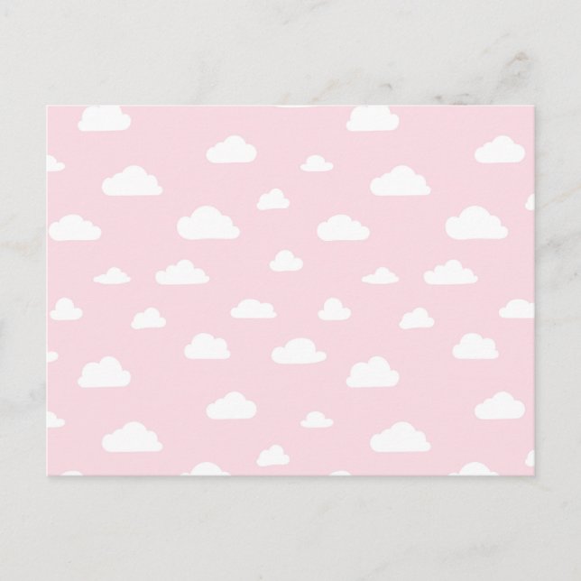 White Cartoon Clouds on Pink Background Pattern Postcard (Front)