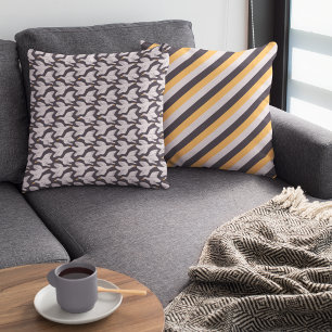 White Cartoon Goose Geometric Pattern Dark Grey Cushion