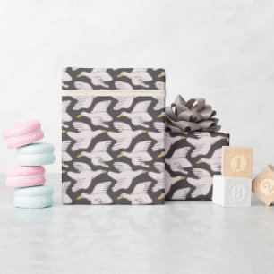 White Cartoon Goose Geometric Pattern Dark Grey Wrapping Paper