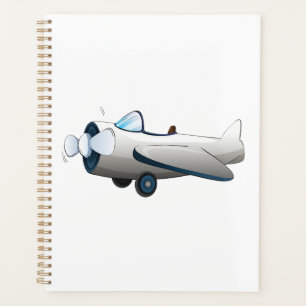 White Cartoon Propeller Plane Retro Style Vintage Planner