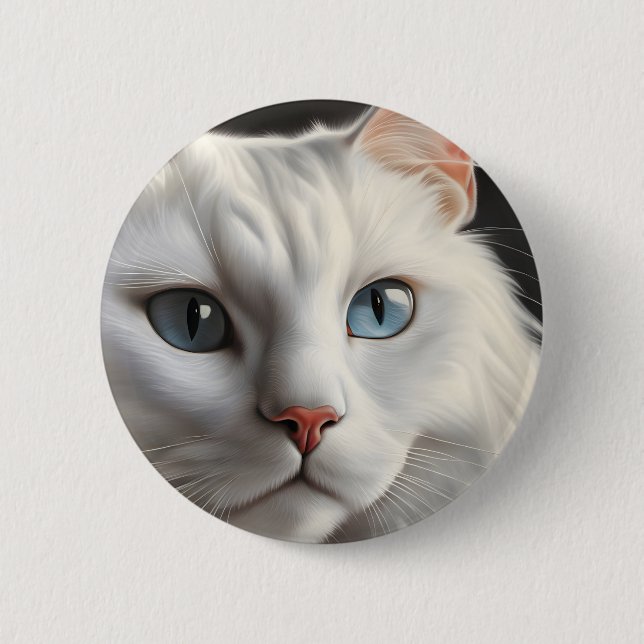 White Cat 6 Cm Round Badge (Front)