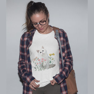 White Cat Abstract Flowers T-Shirt