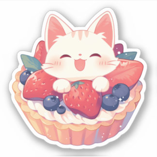 White Cat and Mixed Berries Tart Sticker