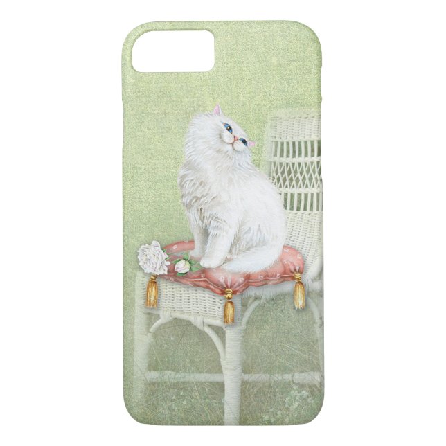 white cat and roses on elegant chair pillow Case-Mate iPhone case (Back)
