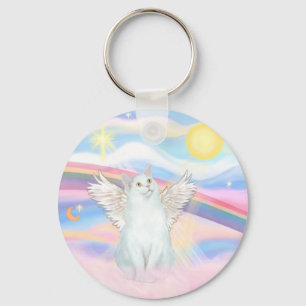 White Cat Angel in Clouds Key Ring
