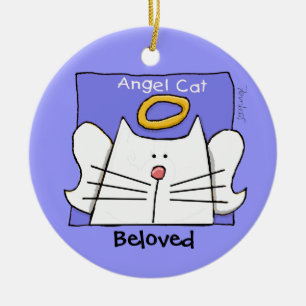 White Cat Angel Personalise Ceramic Tree Decoration