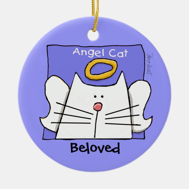 White Cat Angel Personalise Ceramic Tree Decoration (Front)