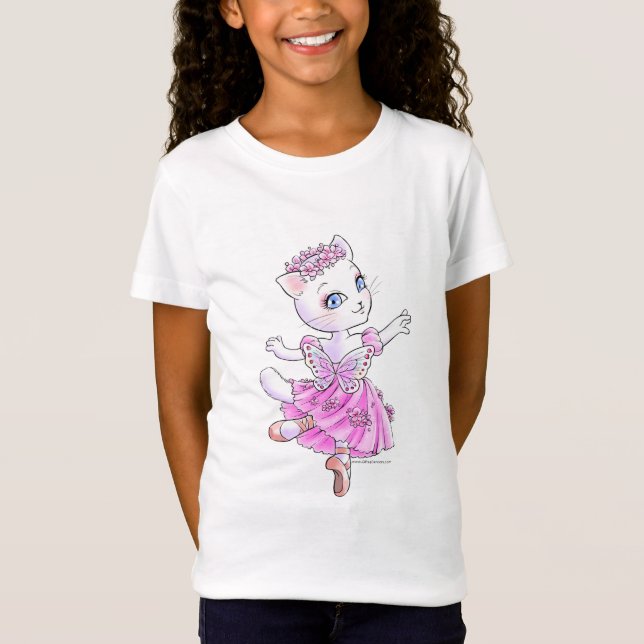 White Cat Ballerina Girls Baby Doll T-Shirt (Front)