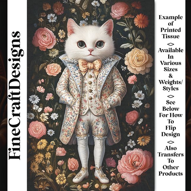 White Cat Baroque Embroidered Outfit CB7 Decoupage Tissue Paper (Creator Uploaded)