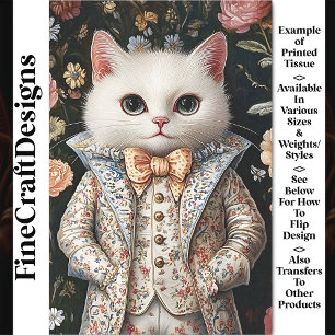 White Cat Baroque Embroidered Outfit CB8 Decoupage Tissue Paper