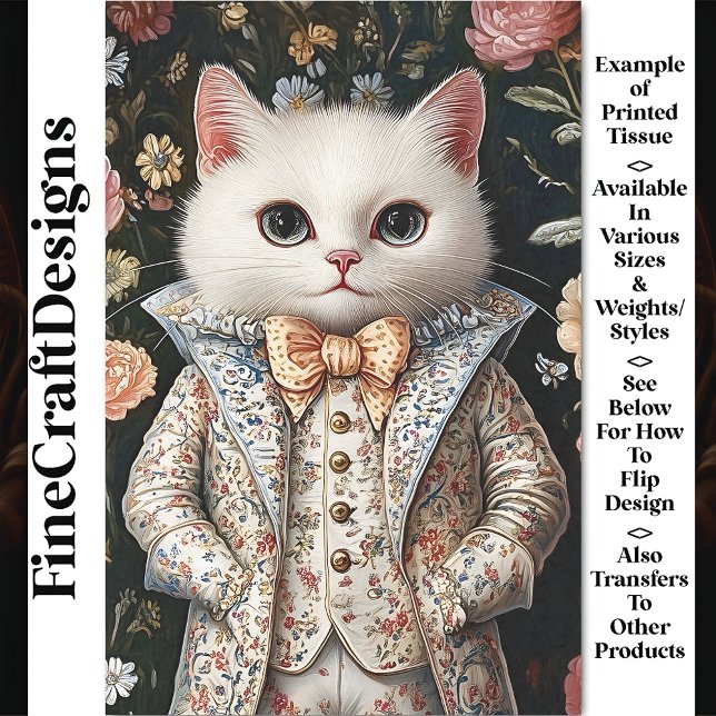 White Cat Baroque Embroidered Outfit CB8 Decoupage Tissue Paper (Creator Uploaded)