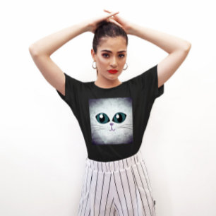 WHITE CAT BIG EYES ART T-SHIRTS T-SHIRT
