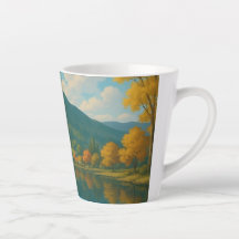 White Cat by the Lake – Serene Nature Mug for Cat 