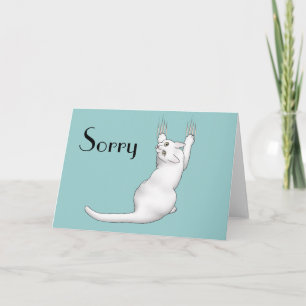 White Cat cartoon drawing scratching and tearing t Card