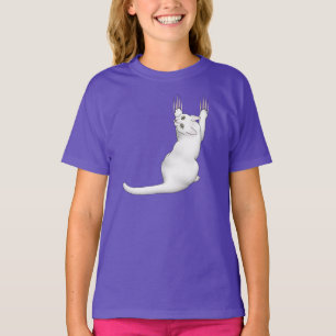White Cat cartoon drawing scratching and tearing t T-Shirt