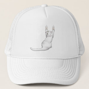 White Cat cartoon drawing scratching and tearing t Trucker Hat