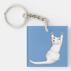 White Cat cartoon drawing scratching clawing Key Ring