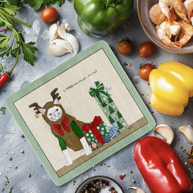 White Cat Christmas Jolly Funny Cutting Board (Creator Uploaded)