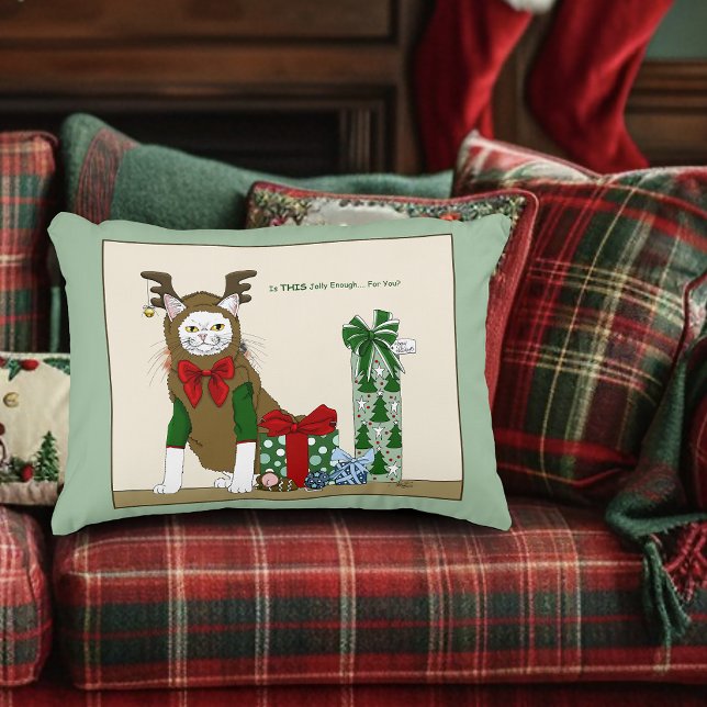 White Cat Christmas Jolly Funny Decorative Cushion (Creator Uploaded)