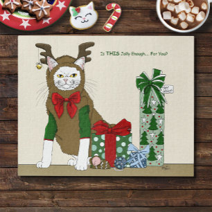 White Cat Christmas Jolly Funny Jigsaw Puzzle