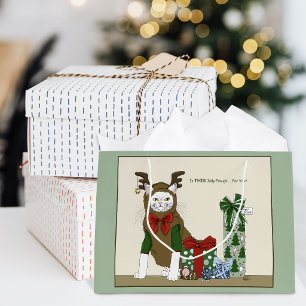 White Cat Christmas Jolly Funny Large Gift Bag