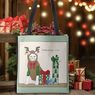 White Cat Christmas Jolly Funny Tote Bag