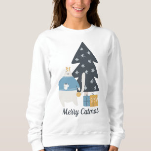 White cat Christmas ornament tree personalised Sweatshirt