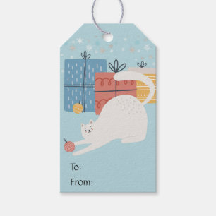 White cat Christmas ornaments balls presents gifts Gift Tags