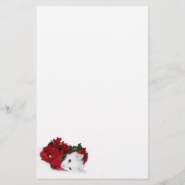 White cat Christmas Stationery (Front)