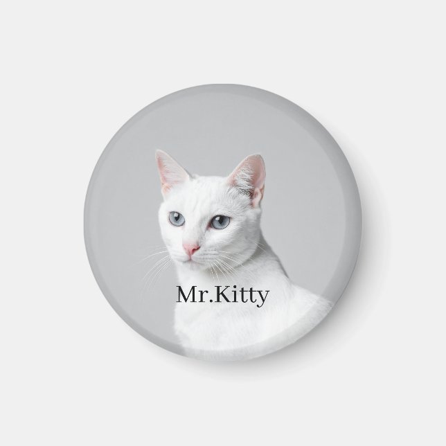 White Cat Custom Pet Name – Editable Cute Portrait Magnet (Front)