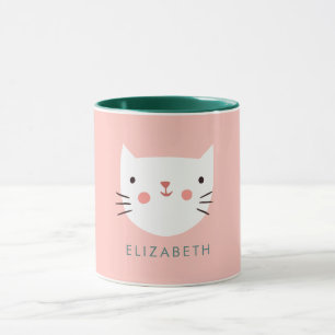 White Cat Cute Custom Name Mug