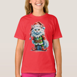 White cat dressed as Santa's elf! T-Shirt
