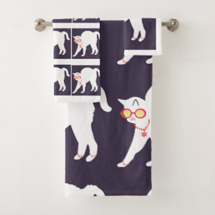 White Cat Dressed Up 3 Piece Poly Cotton  Bath Tow Bath Towel Set