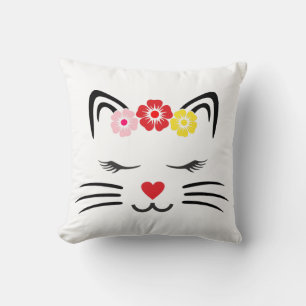 White Cat Face Throw Pillow