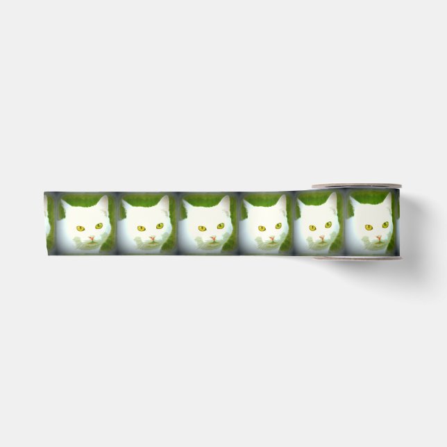 White cat faces satin ribbon (Front)