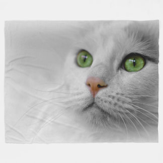 White Cat Fleece Blanket, Large Blanket