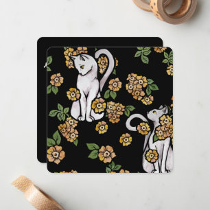 White Cat Flowers Card
