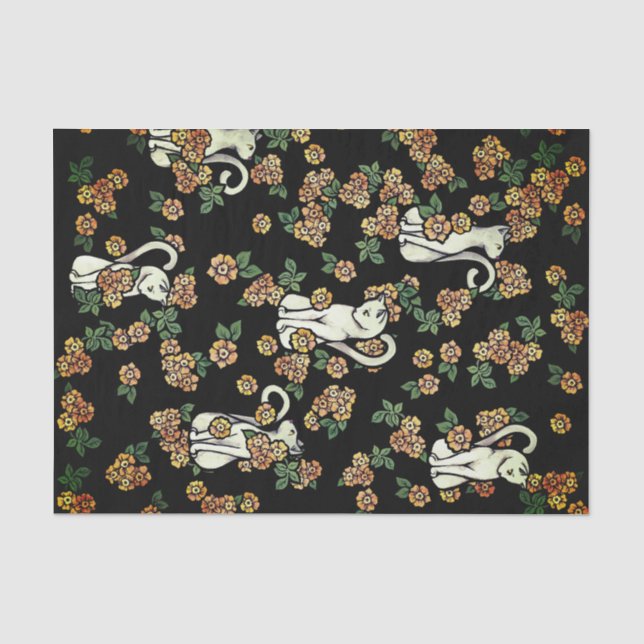 White Cat Flowers Tissue Paper (Front)