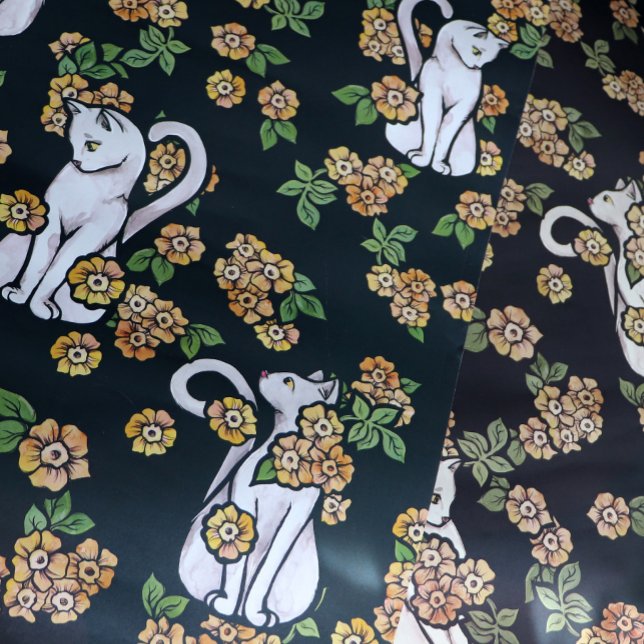White Cat Flowers  Wrapping Paper Sheet (Creator Uploaded)