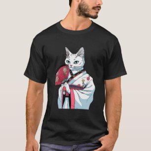White Cat Geisha Funny Pet Kimono T-Shirt