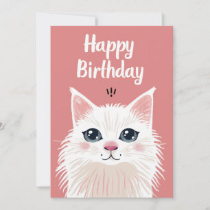 White cat happy birthday holiday card