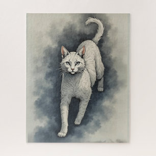 White Cat in a Chinese Ink Drawing Style Jigsaw Puzzle