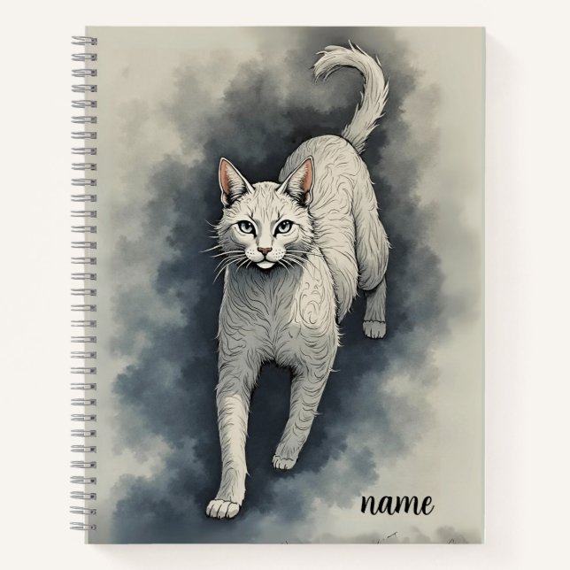 White Cat in a Chinese Ink Drawing Style Journal (Front)