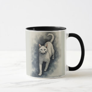 White Cat in a Chinese Ink Drawing Style Mug