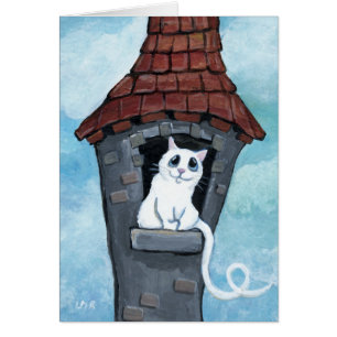 White Cat in a Fairy Tale Tower Card