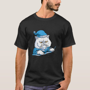 White Cat In Pyjamas Cute Funny Fluffy T-Shirt
